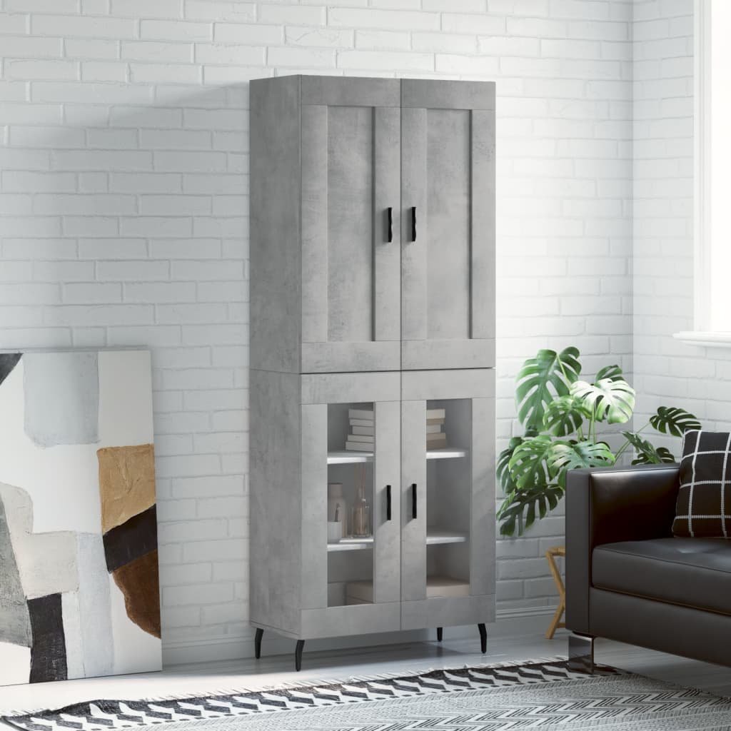 Hoge kast 69,5x34x180 cm bewerkt hout betongrijs is nu te koop bij PeponiXL, paradijselijk wonen!