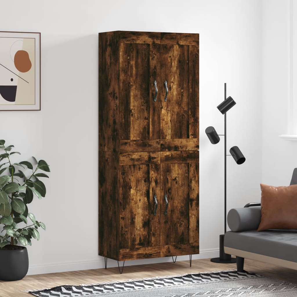 Hoge kast 69,5x34x180 cm bewerkt hout gerookt eikenkleurig is nu te koop bij PeponiXL, paradijselijk wonen!