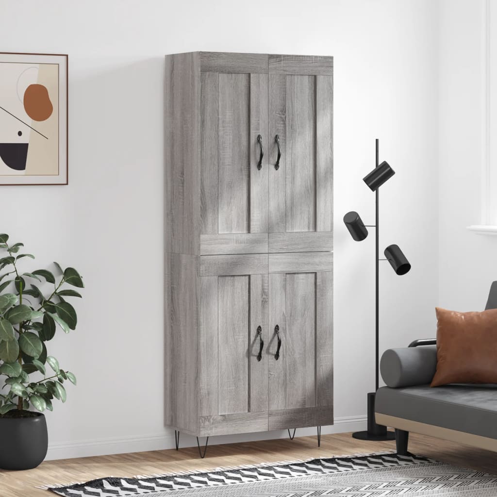 Hoge kast 69,5x34x180 cm bewerkt hout grijs sonoma eikenkleurig is nu te koop bij PeponiXL, paradijselijk wonen!