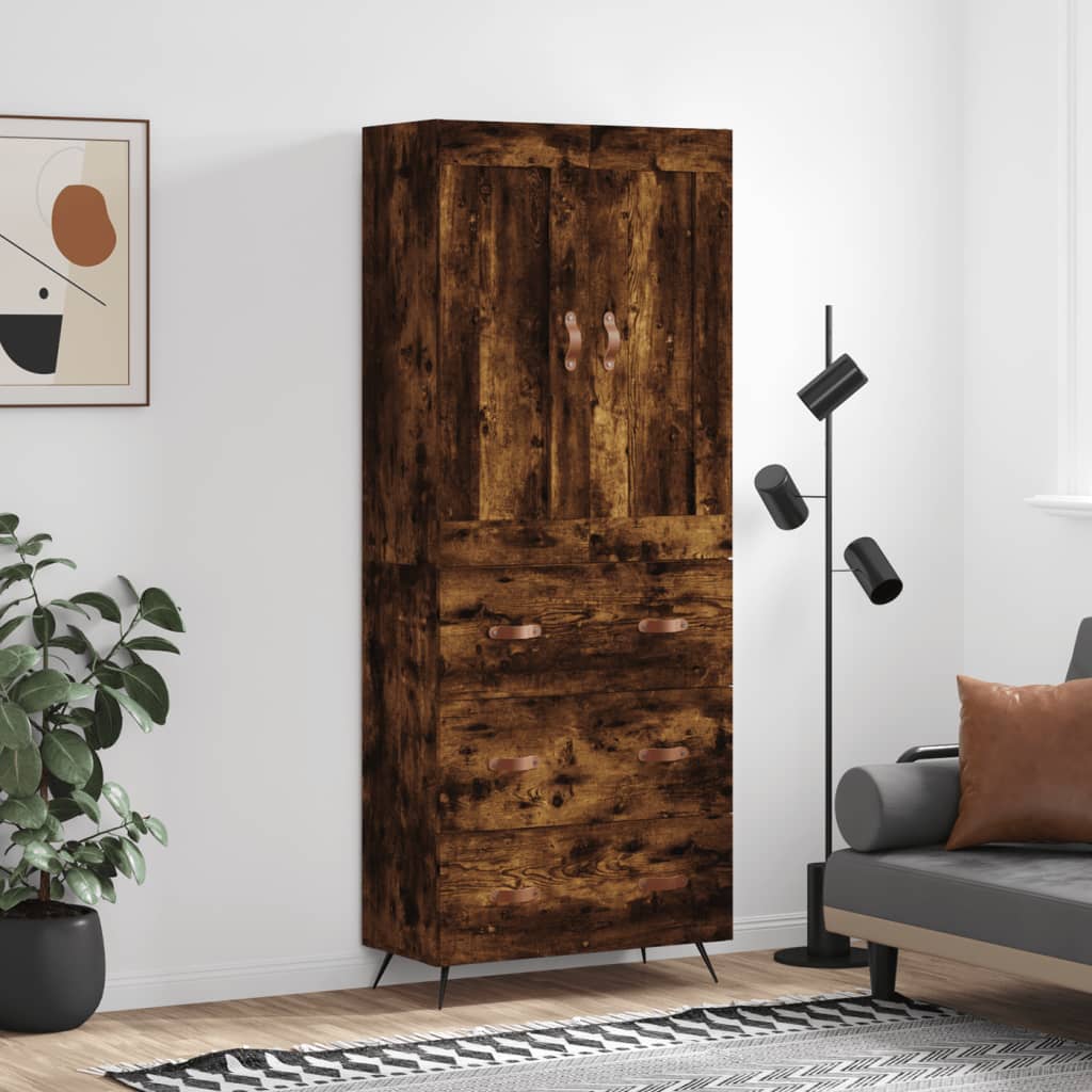 Hoge kast 69,5x34x180 cm bewerkt hout gerookt eikenkleurig is nu te koop bij PeponiXL, paradijselijk wonen!