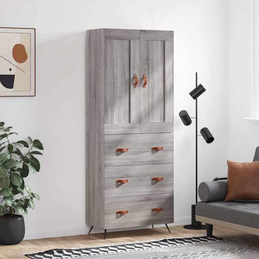 Hoge kast 69,5x34x180 cm bewerkt hout grijs sonoma eikenkleurig is nu te koop bij PeponiXL, paradijselijk wonen!