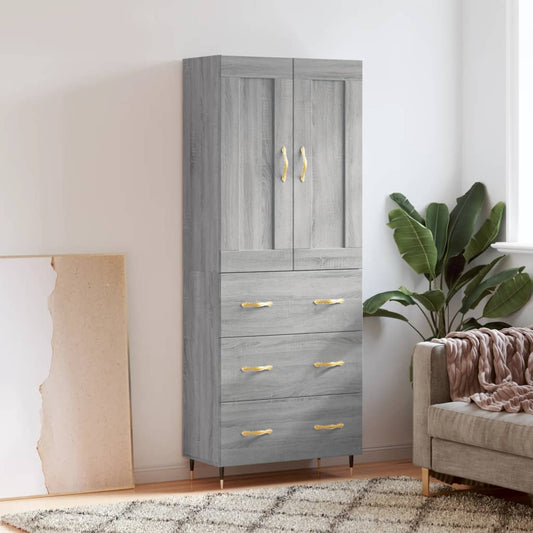 Hoge kast 69,5x34x180 cm bewerkt hout grijs sonoma eikenkleurig is nu te koop bij PeponiXL, paradijselijk wonen!