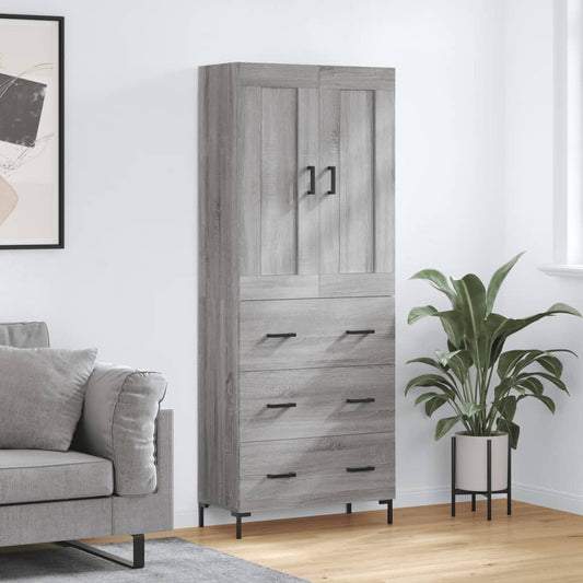 Hoge kast 69,5x34x180 cm bewerkt hout grijs sonoma eikenkleurig is nu te koop bij PeponiXL, paradijselijk wonen!