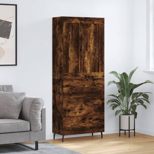 Hoge kast 69,5x34x180 cm bewerkt hout gerookt eikenkleurig is nu te koop bij PeponiXL, paradijselijk wonen!
