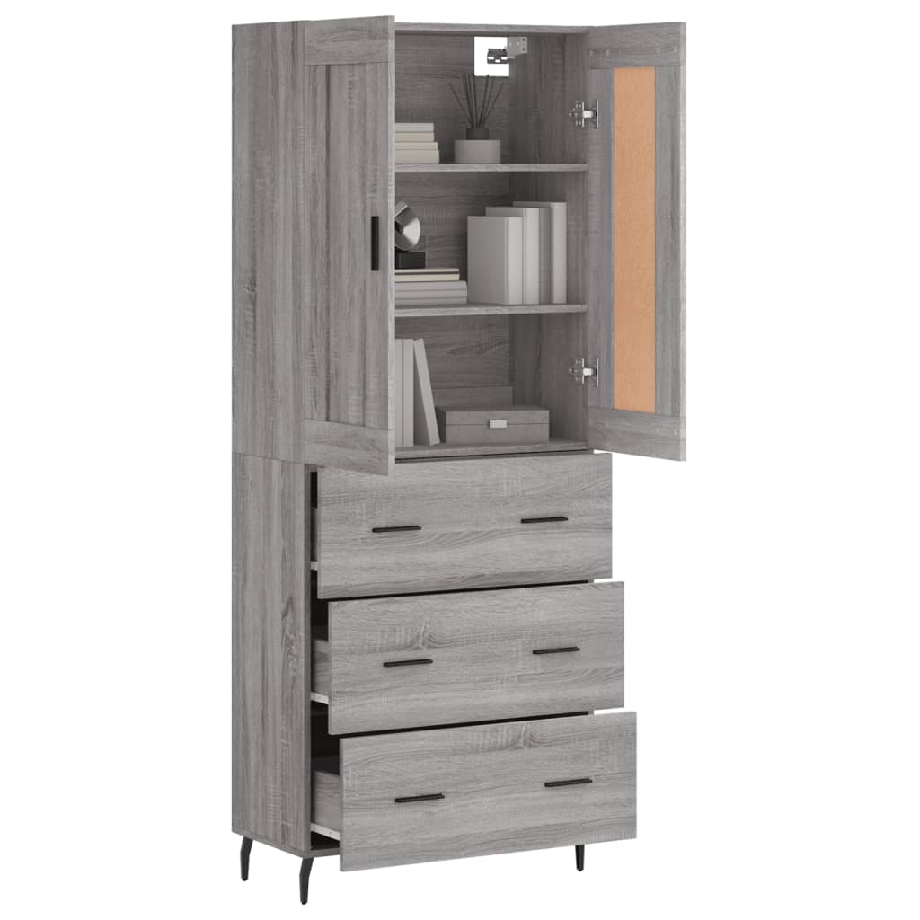 Hoge kast 69,5x34x180 cm bewerkt hout grijs sonoma eikenkleurig is nu te koop bij PeponiXL, paradijselijk wonen!