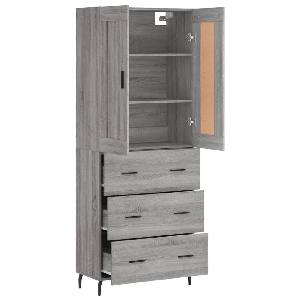 Hoge kast 69,5x34x180 cm bewerkt hout grijs sonoma eikenkleurig is nu te koop bij PeponiXL, paradijselijk wonen!