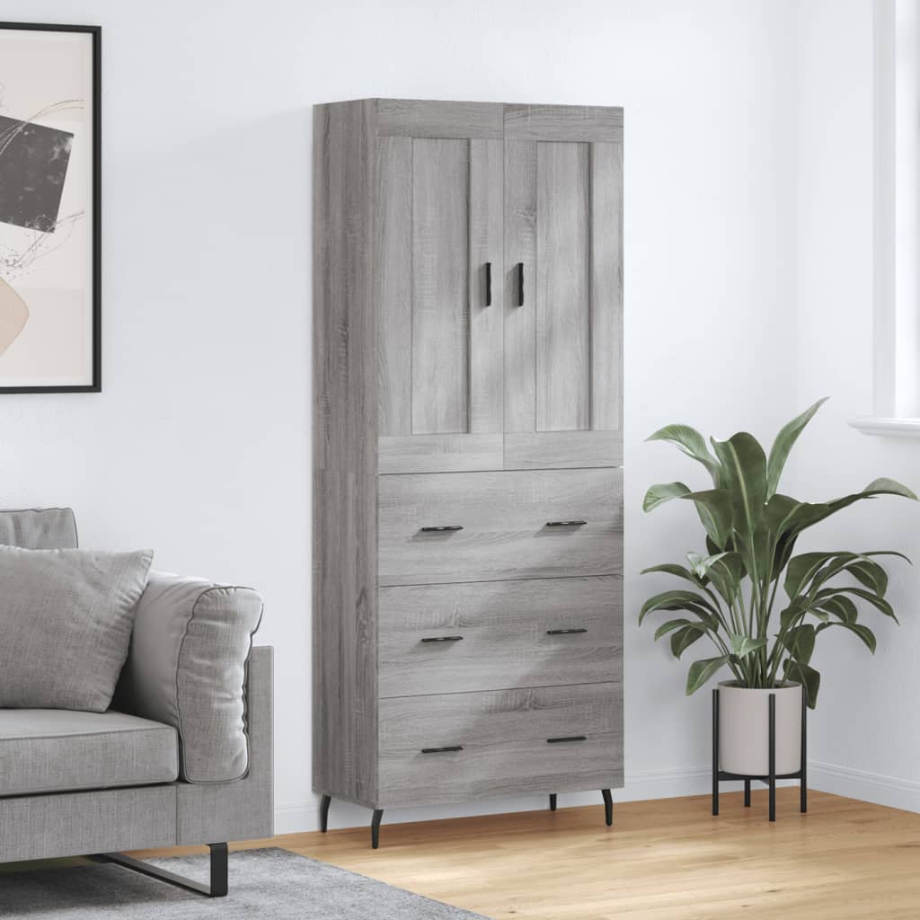 Hoge kast 69,5x34x180 cm bewerkt hout grijs sonoma eikenkleurig is nu te koop bij PeponiXL, paradijselijk wonen!