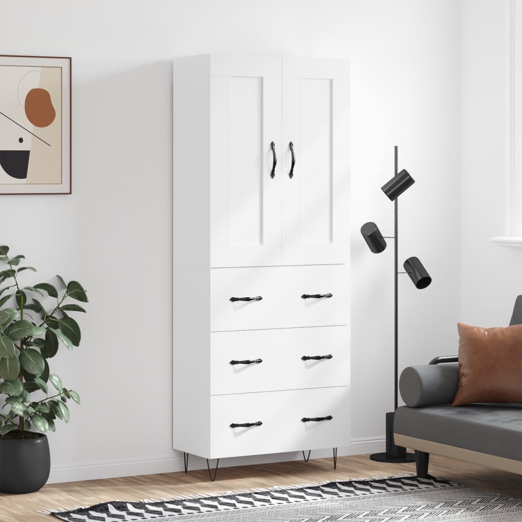 Hoge kast 69,5x34x180 cm bewerkt hout wit is nu te koop bij PeponiXL, paradijselijk wonen!