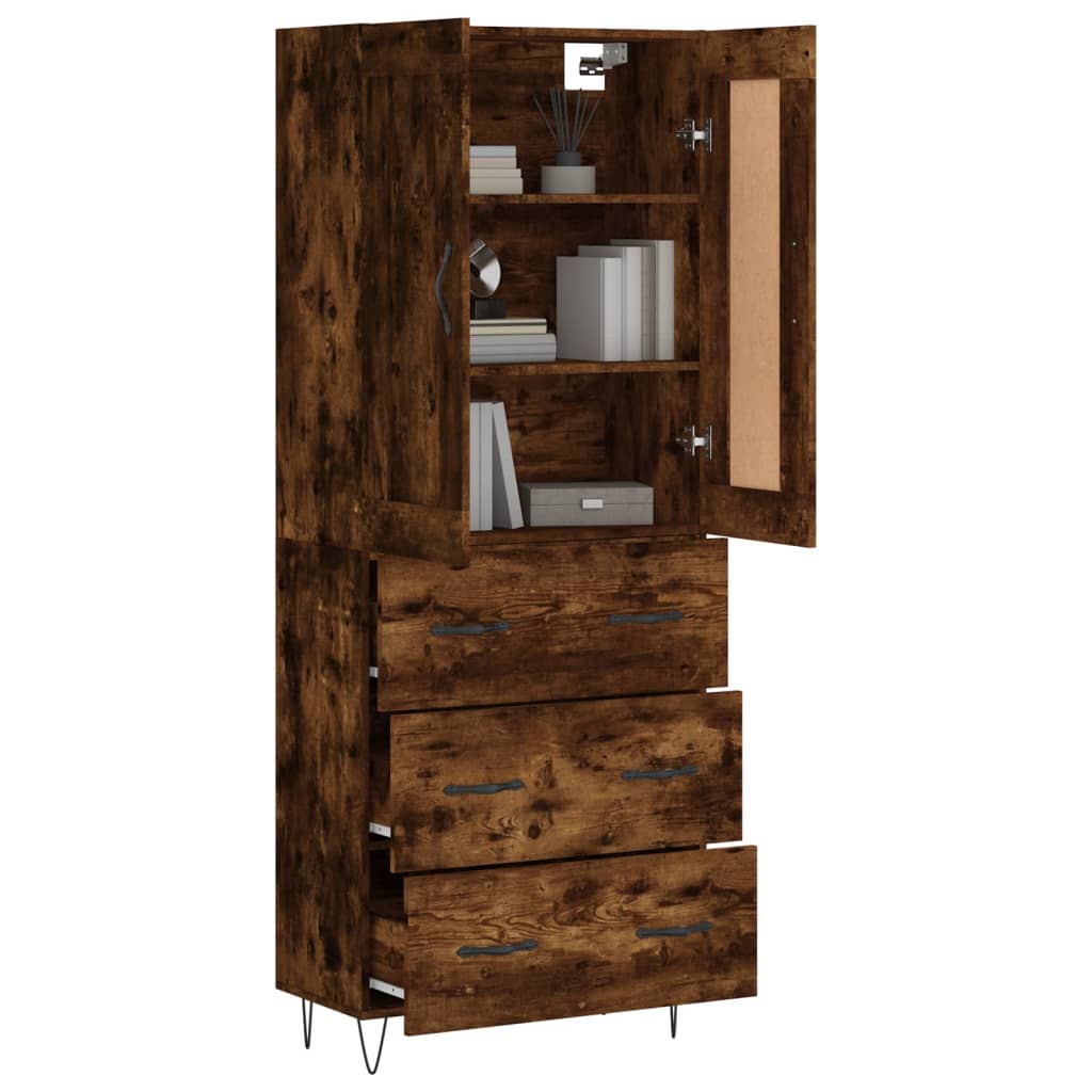 Hoge kast 69,5x34x180 cm bewerkt hout gerookt eikenkleurig is nu te koop bij PeponiXL, paradijselijk wonen!