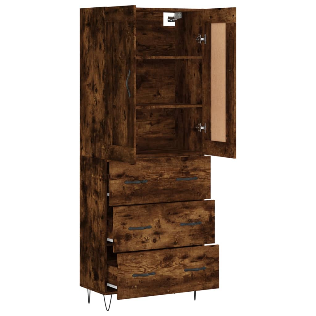 Hoge kast 69,5x34x180 cm bewerkt hout gerookt eikenkleurig is nu te koop bij PeponiXL, paradijselijk wonen!