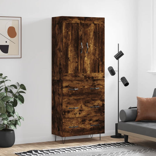 Hoge kast 69,5x34x180 cm bewerkt hout gerookt eikenkleurig is nu te koop bij PeponiXL, paradijselijk wonen!