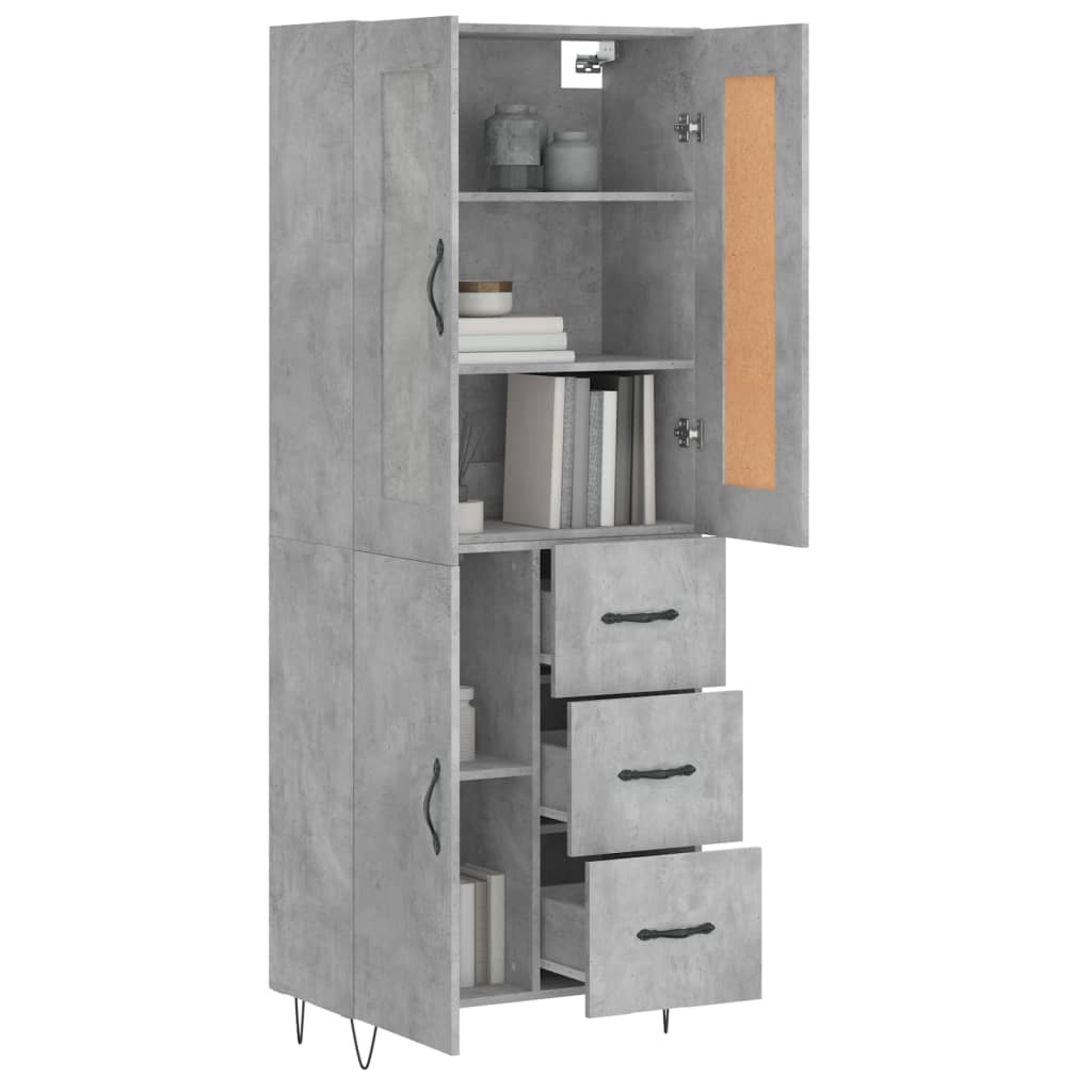 Hoge kast 69,5x34x180 cm bewerkt hout betongrijs is nu te koop bij PeponiXL, paradijselijk wonen!