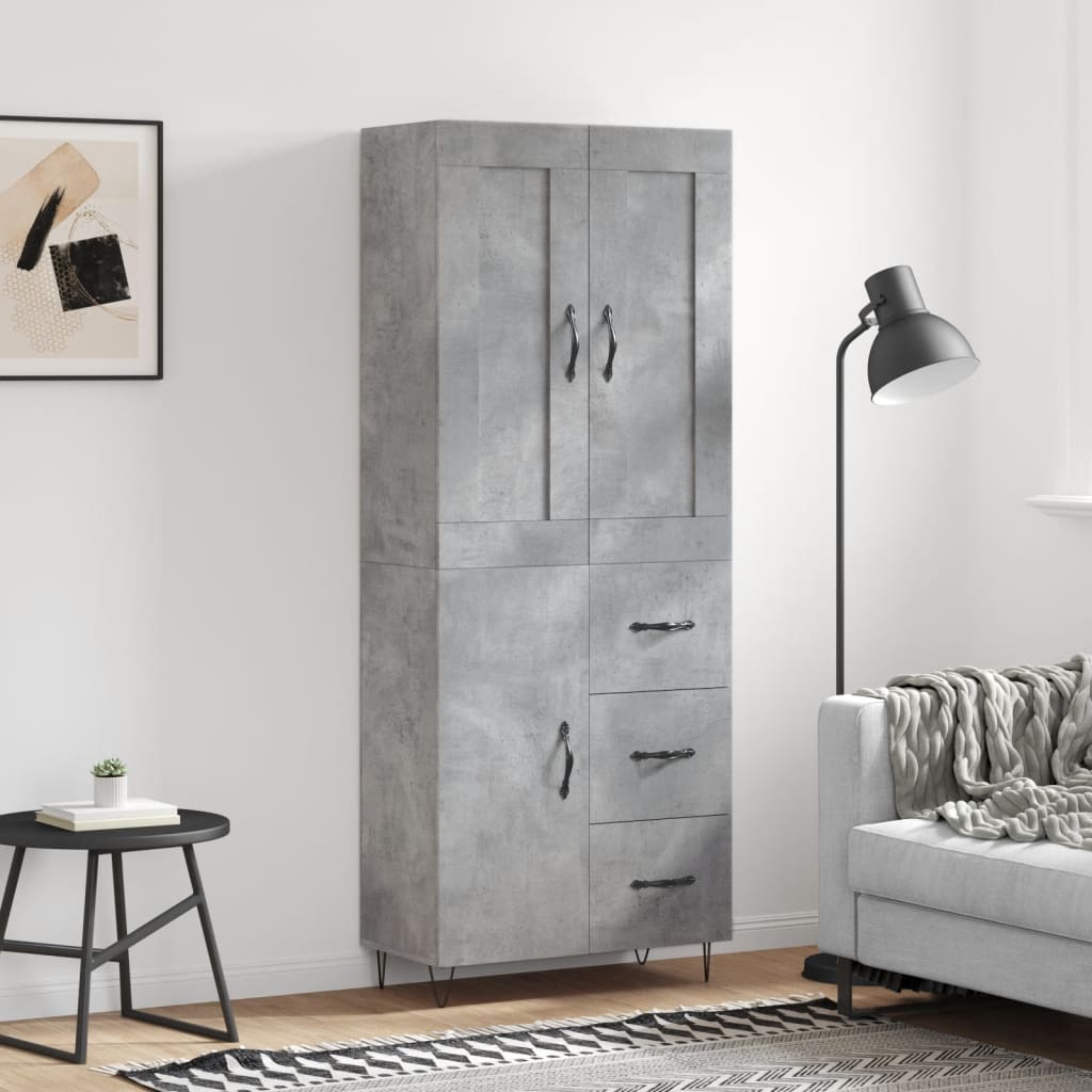 Hoge kast 69,5x34x180 cm bewerkt hout betongrijs is nu te koop bij PeponiXL, paradijselijk wonen!