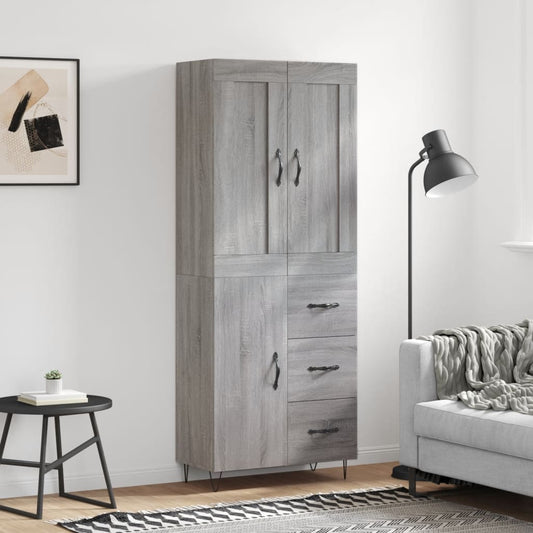 Hoge kast 69,5x34x180 cm bewerkt hout grijs sonoma eikenkleurig is nu te koop bij PeponiXL, paradijselijk wonen!