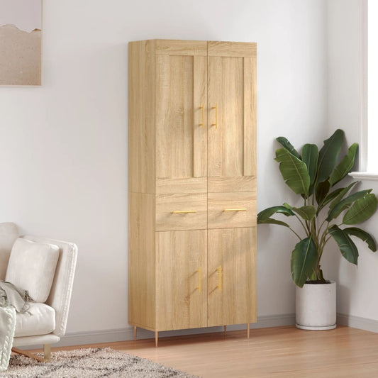 Hoge kast 69,5x34x180 cm bewerkt hout sonoma eikenkleurig is nu te koop bij PeponiXL, paradijselijk wonen!