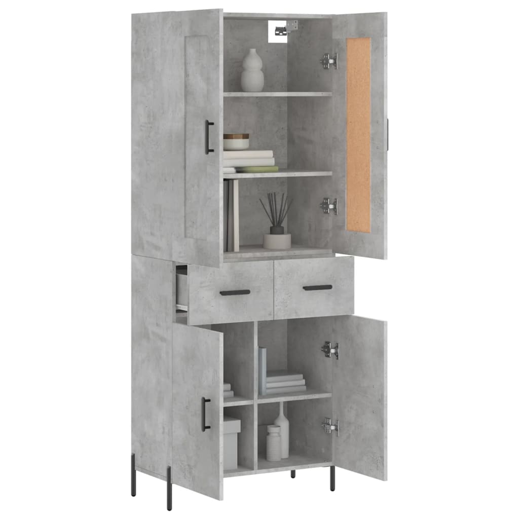 Hoge kast 69,5x34x180 cm bewerkt hout betongrijs is nu te koop bij PeponiXL, paradijselijk wonen!