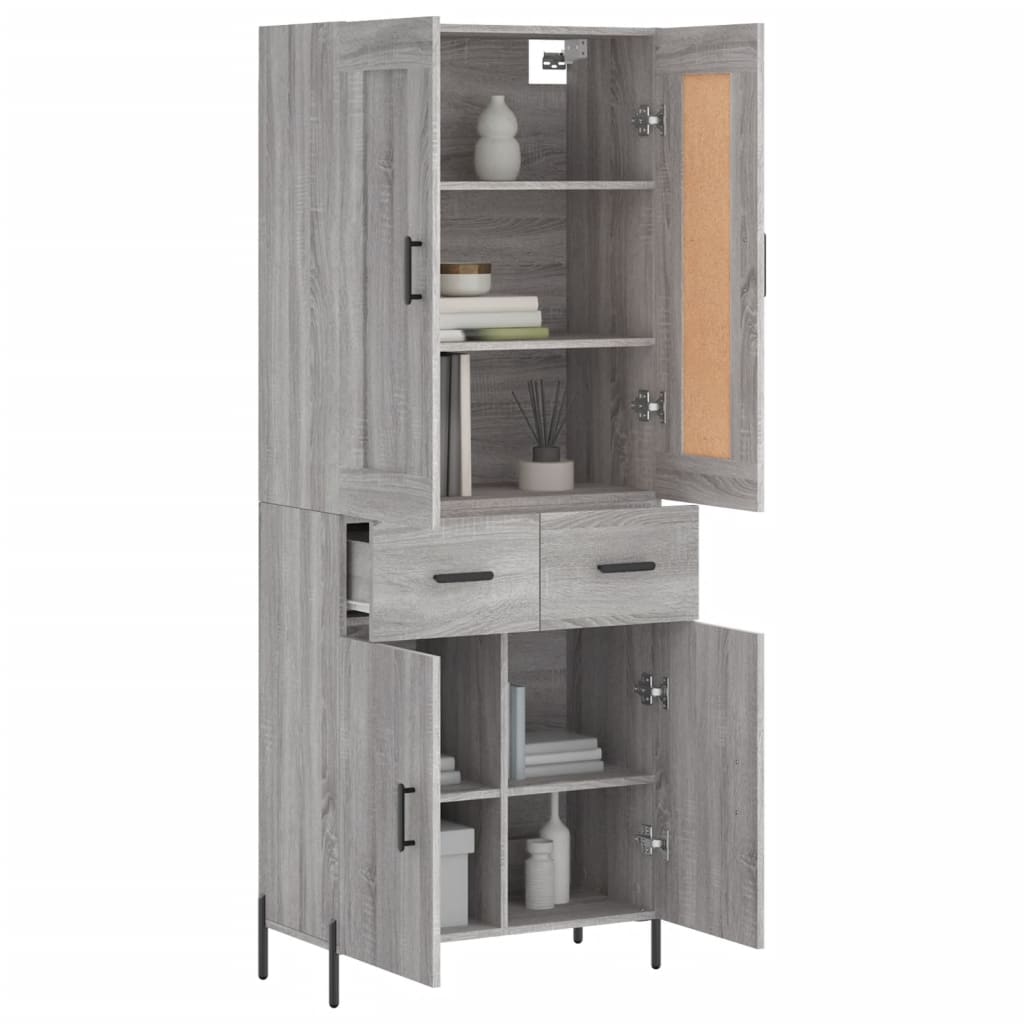 Hoge kast 69,5x34x180 cm bewerkt hout grijs sonoma eikenkleurig is nu te koop bij PeponiXL, paradijselijk wonen!