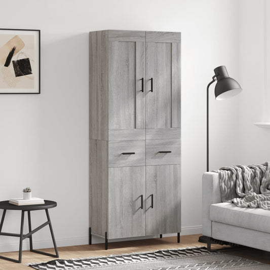 Hoge kast 69,5x34x180 cm bewerkt hout grijs sonoma eikenkleurig is nu te koop bij PeponiXL, paradijselijk wonen!