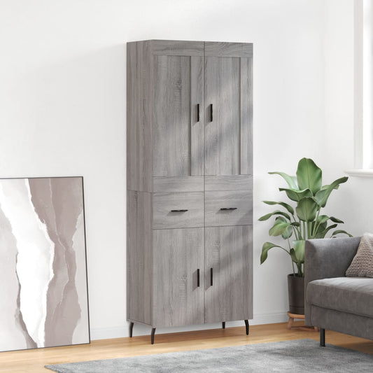 Hoge kast 69,5x34x180 cm bewerkt hout grijs sonoma eikenkleurig is nu te koop bij PeponiXL, paradijselijk wonen!