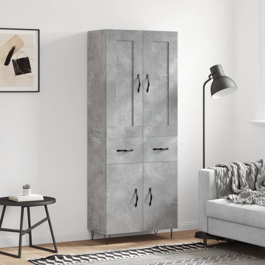Hoge kast 69,5x34x180 cm bewerkt hout betongrijs is nu te koop bij PeponiXL, paradijselijk wonen!