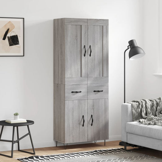 Hoge kast 69,5x34x180 cm bewerkt hout grijs sonoma eikenkleurig is nu te koop bij PeponiXL, paradijselijk wonen!