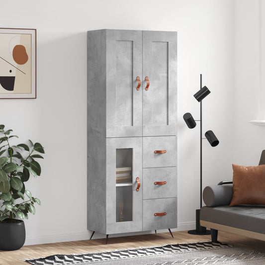 Hoge kast 69,5x34x180 cm bewerkt hout betongrijs is nu te koop bij PeponiXL, paradijselijk wonen!
