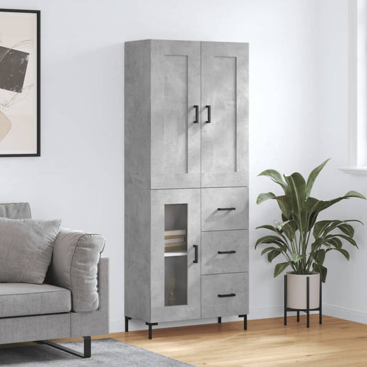 Hoge kast 69,5x34x180 cm bewerkt hout betongrijs is nu te koop bij PeponiXL, paradijselijk wonen!