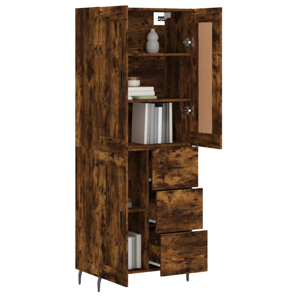 Hoge kast 69,5x34x180 cm bewerkt hout gerookt eikenkleurig is nu te koop bij PeponiXL, paradijselijk wonen!