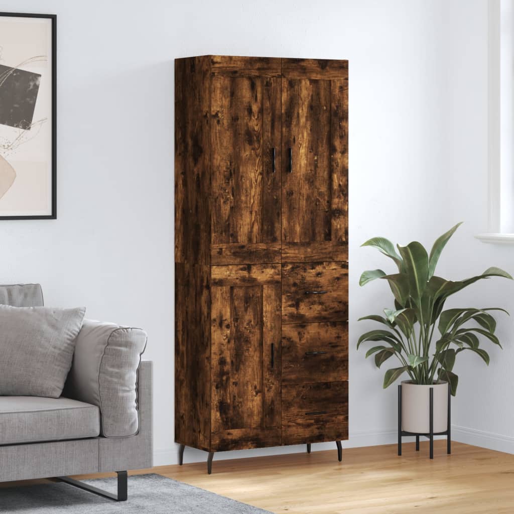 Hoge kast 69,5x34x180 cm bewerkt hout gerookt eikenkleurig is nu te koop bij PeponiXL, paradijselijk wonen!