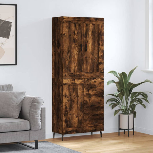 Hoge kast 69,5x34x180 cm bewerkt hout gerookt eikenkleurig is nu te koop bij PeponiXL, paradijselijk wonen!
