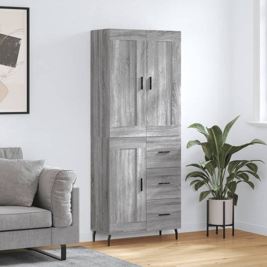 Hoge kast 69,5x34x180 cm bewerkt hout grijs sonoma eikenkleurig is nu te koop bij PeponiXL, paradijselijk wonen!