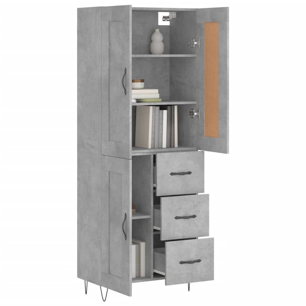 Hoge kast 69,5x34x180 cm bewerkt hout betongrijs is nu te koop bij PeponiXL, paradijselijk wonen!