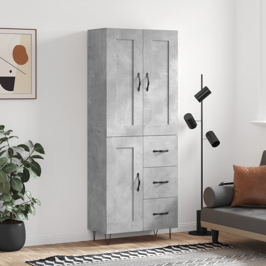 Hoge kast 69,5x34x180 cm bewerkt hout betongrijs is nu te koop bij PeponiXL, paradijselijk wonen!