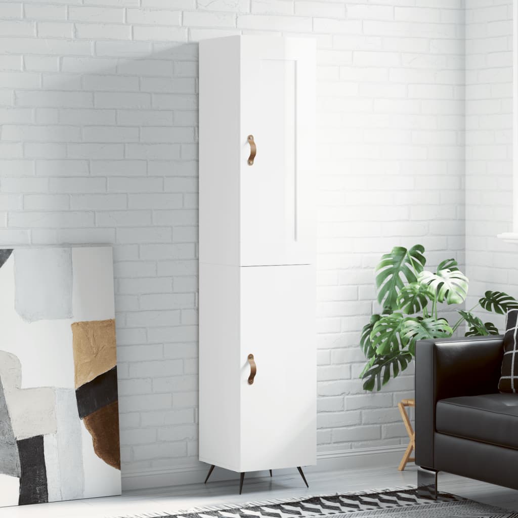 Hoge kast 34,5x34x180 cm bewerkt hout hoogglans wit is nu te koop bij PeponiXL, paradijselijk wonen!