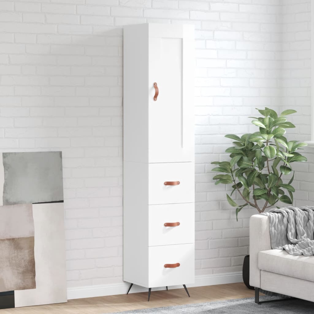 Hoge kast 34,5x34x180 cm bewerkt hout hoogglans wit is nu te koop bij PeponiXL, paradijselijk wonen!