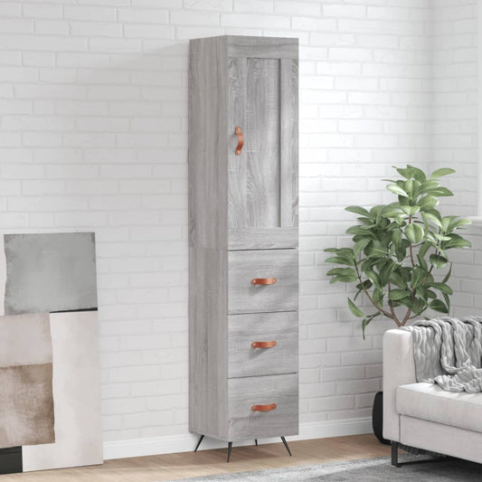 Hoge kast 34,5x34x180 cm bewerkt hout grijs sonoma eikenkleurig is nu te koop bij PeponiXL, paradijselijk wonen!