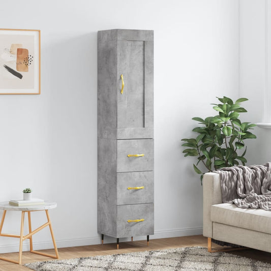 Hoge kast 34,5x34x180 cm bewerkt hout betongrijs is nu te koop bij PeponiXL, paradijselijk wonen!