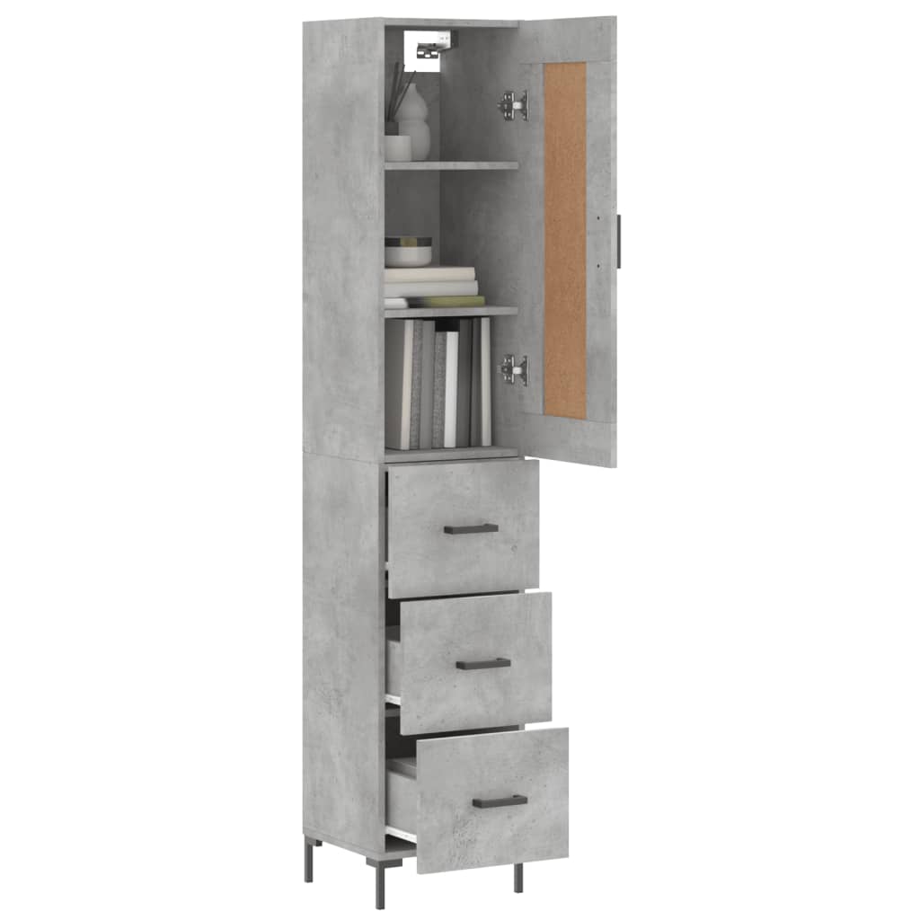 Hoge kast 34,5x34x180 cm bewerkt hout betongrijs is nu te koop bij PeponiXL, paradijselijk wonen!