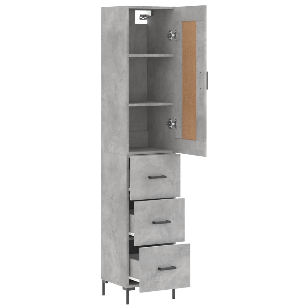 Hoge kast 34,5x34x180 cm bewerkt hout betongrijs is nu te koop bij PeponiXL, paradijselijk wonen!