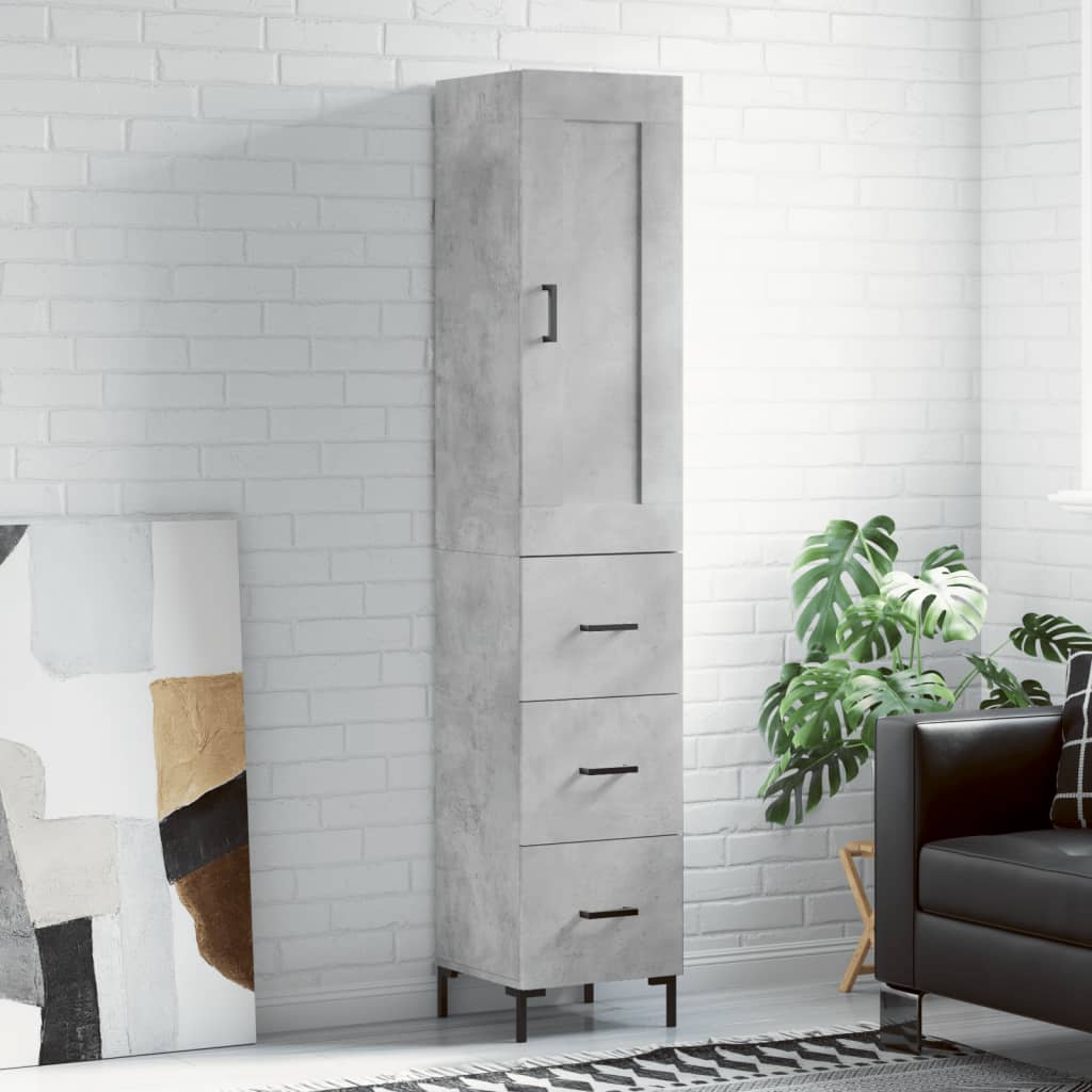 Hoge kast 34,5x34x180 cm bewerkt hout betongrijs is nu te koop bij PeponiXL, paradijselijk wonen!