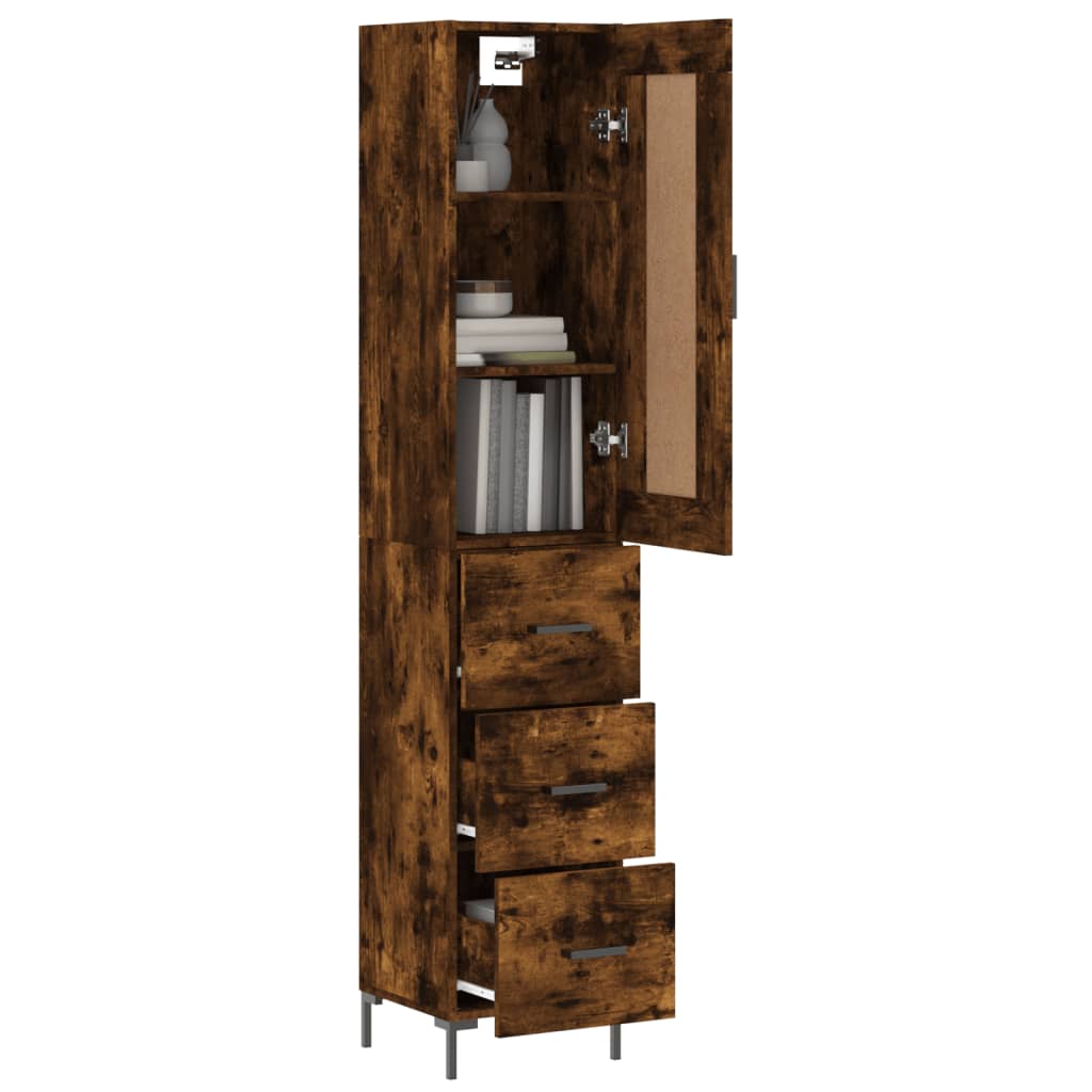 Hoge kast 34,5x34x180 cm bewerkt hout gerookt eikenkleurig is nu te koop bij PeponiXL, paradijselijk wonen!
