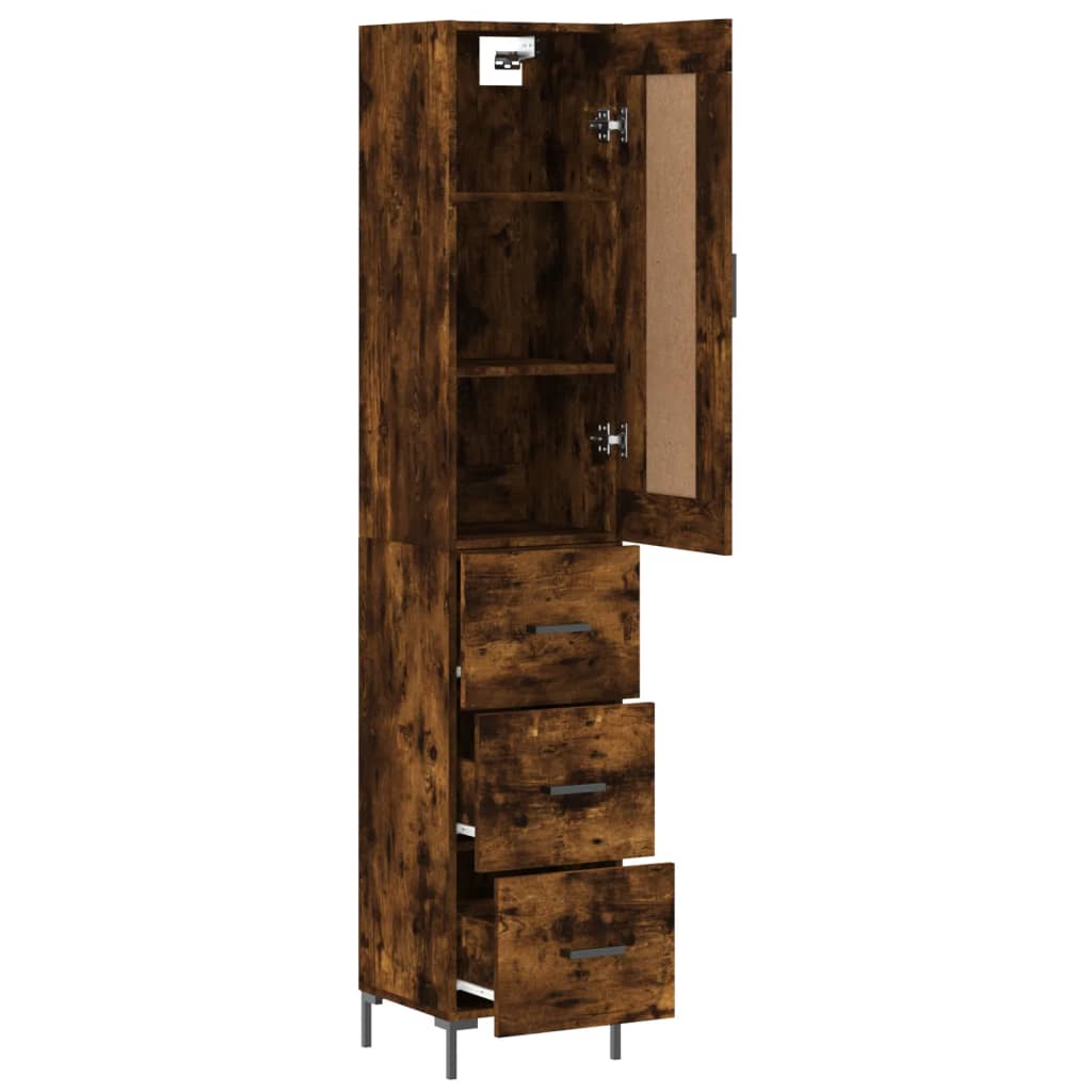 Hoge kast 34,5x34x180 cm bewerkt hout gerookt eikenkleurig is nu te koop bij PeponiXL, paradijselijk wonen!