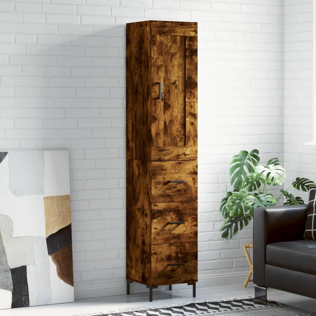 Hoge kast 34,5x34x180 cm bewerkt hout gerookt eikenkleurig is nu te koop bij PeponiXL, paradijselijk wonen!