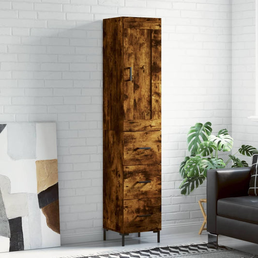 Hoge kast 34,5x34x180 cm bewerkt hout gerookt eikenkleurig is nu te koop bij PeponiXL, paradijselijk wonen!