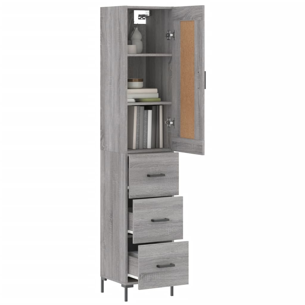 Hoge kast 34,5x34x180 cm bewerkt hout grijs sonoma eikenkleurig is nu te koop bij PeponiXL, paradijselijk wonen!