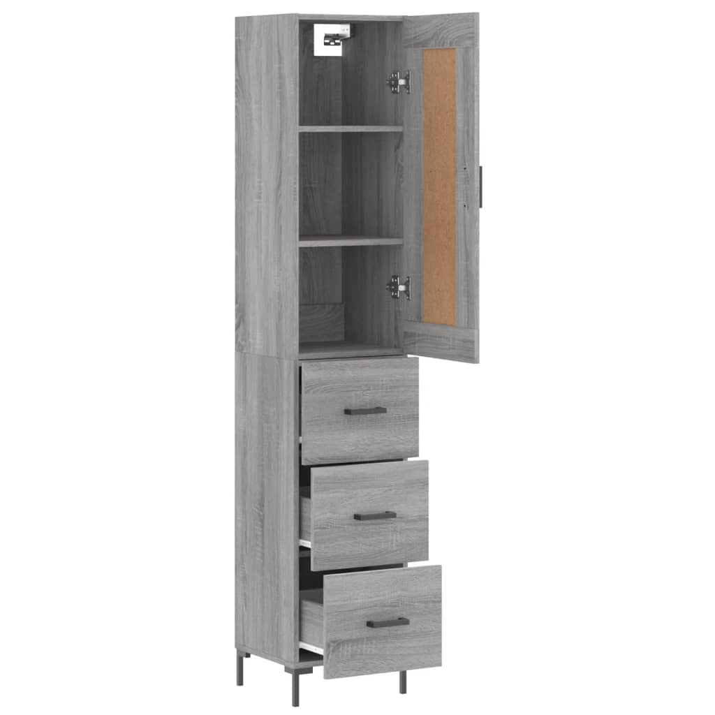 Hoge kast 34,5x34x180 cm bewerkt hout grijs sonoma eikenkleurig is nu te koop bij PeponiXL, paradijselijk wonen!