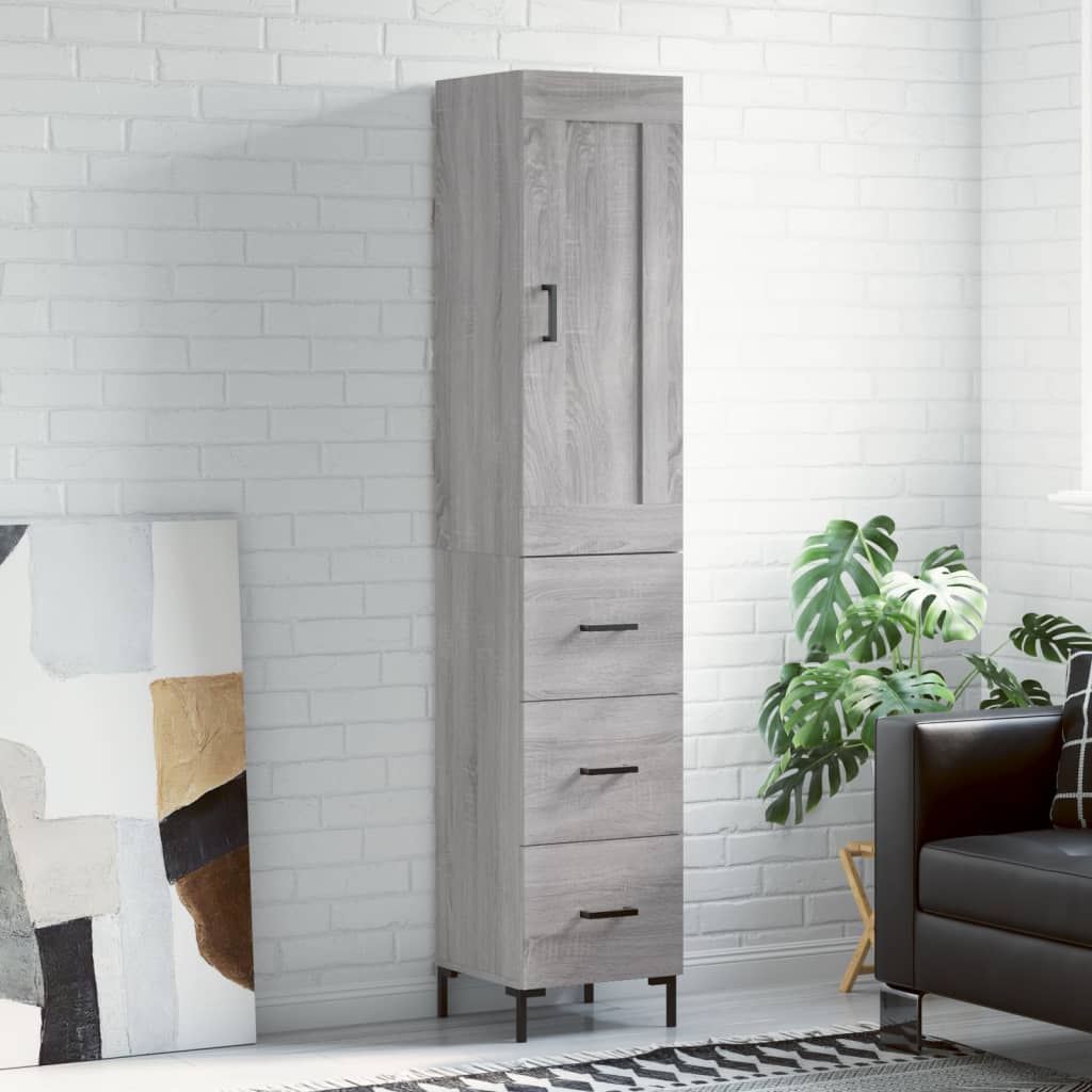 Hoge kast 34,5x34x180 cm bewerkt hout grijs sonoma eikenkleurig is nu te koop bij PeponiXL, paradijselijk wonen!