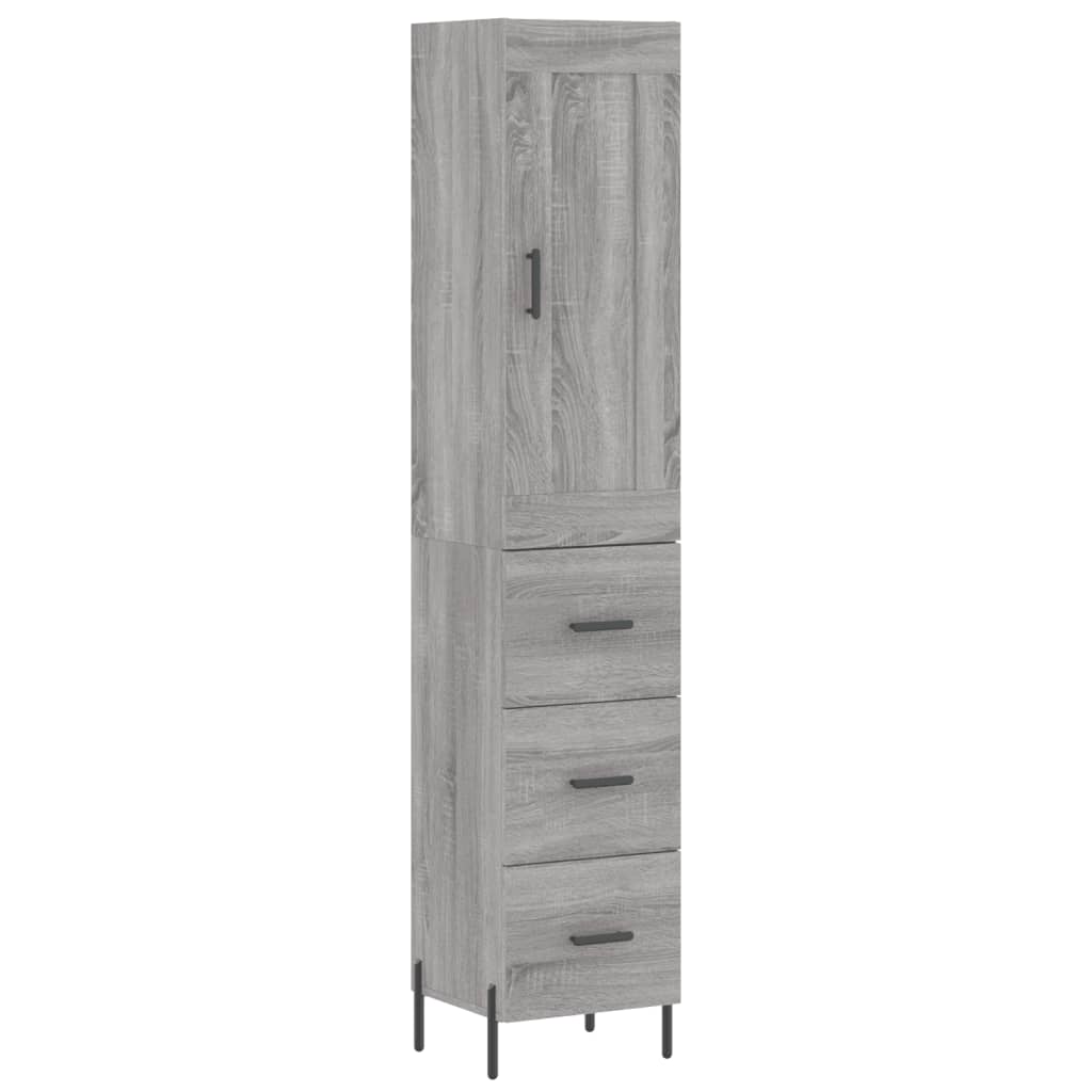 Hoge kast 34,5x34x180 cm bewerkt hout grijs sonoma eikenkleurig is nu te koop bij PeponiXL, paradijselijk wonen!