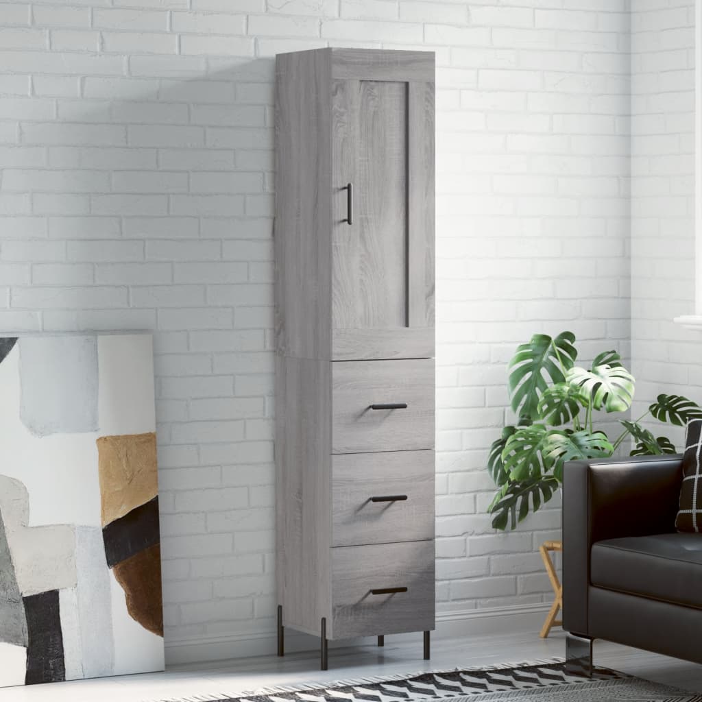 Hoge kast 34,5x34x180 cm bewerkt hout grijs sonoma eikenkleurig is nu te koop bij PeponiXL, paradijselijk wonen!