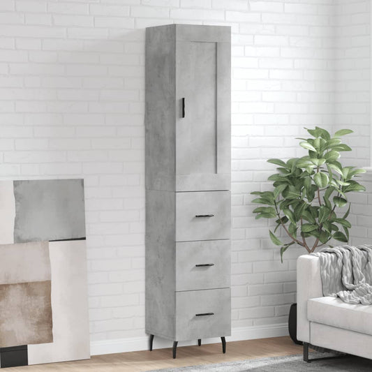 Hoge kast 34,5x34x180 cm bewerkt hout betongrijs is nu te koop bij PeponiXL, paradijselijk wonen!
